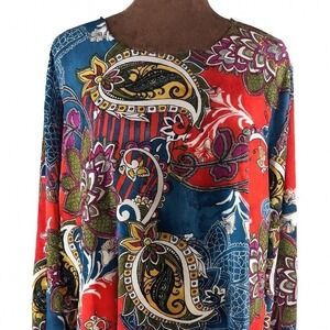 Nygard Tunic Top Women's XL Multicolor Paisley Retro Long Sleeve Tie Cuffs EUC